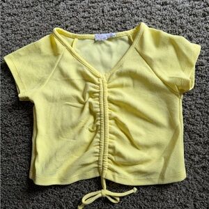 Kensie Girl Bright Yellow Ruched Front Short Sleeve Cropped Top
